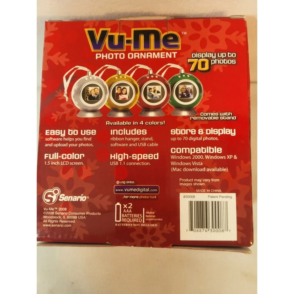 Vu-Me Photo Ornament Display Up To 70 Pics 1.5' LCD Screen USB Cable